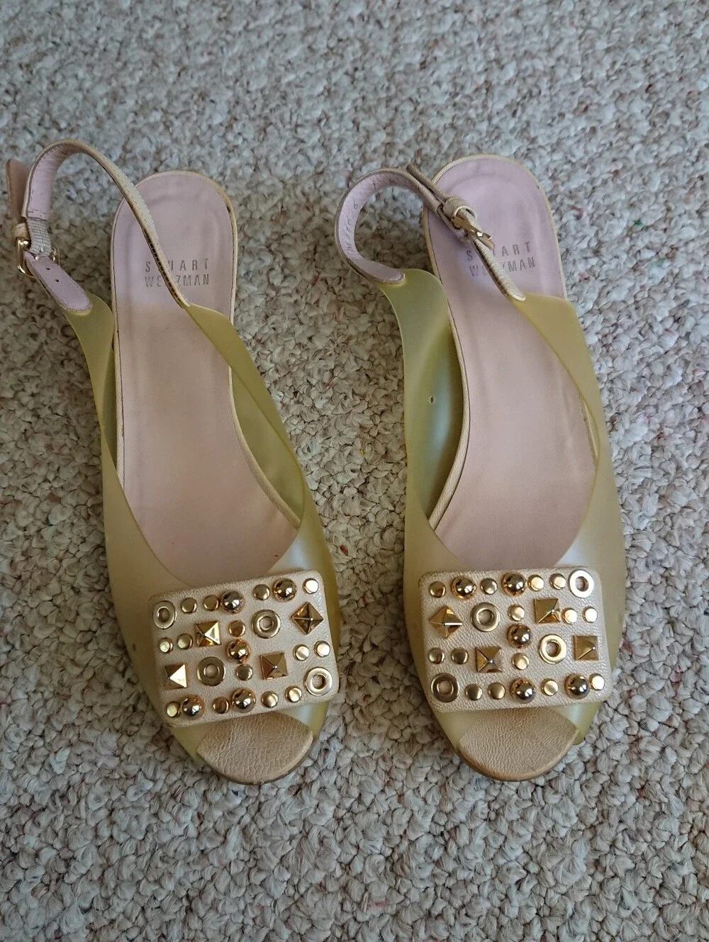 Stuart Weitzman Yellow Jelly Slingback Wedge Sandals with Studded details sz 6.5 - Picture 2 of 13